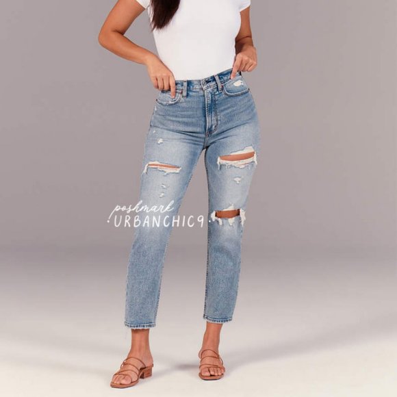 ABERCROMBIE Curve Love High Rise Ankle Straight Jean Ripped Medium Light size 26 - Picture 4 of 15